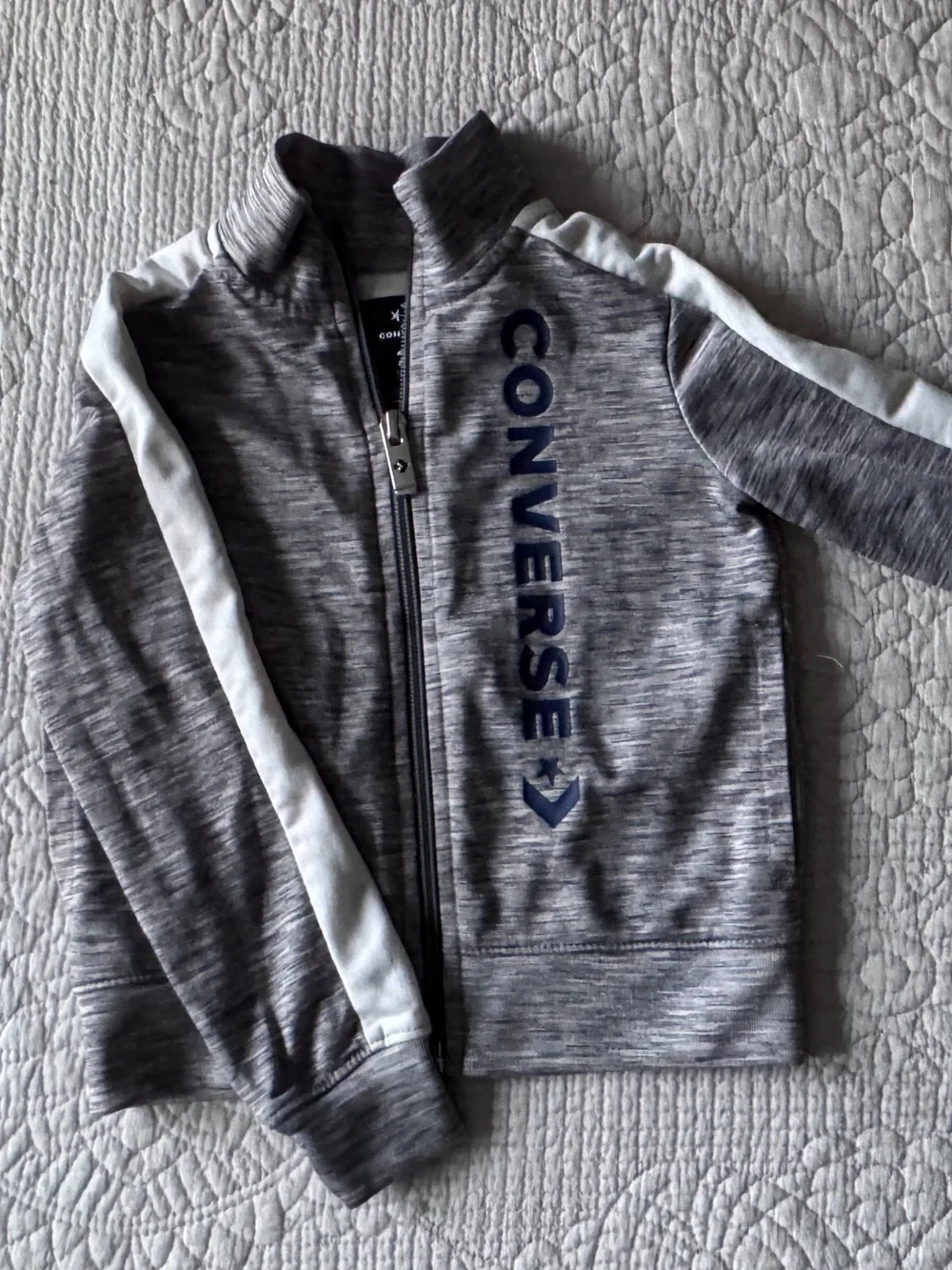 Converse Kids Grey Zip-Front Jacket with White Sleeve Stripe